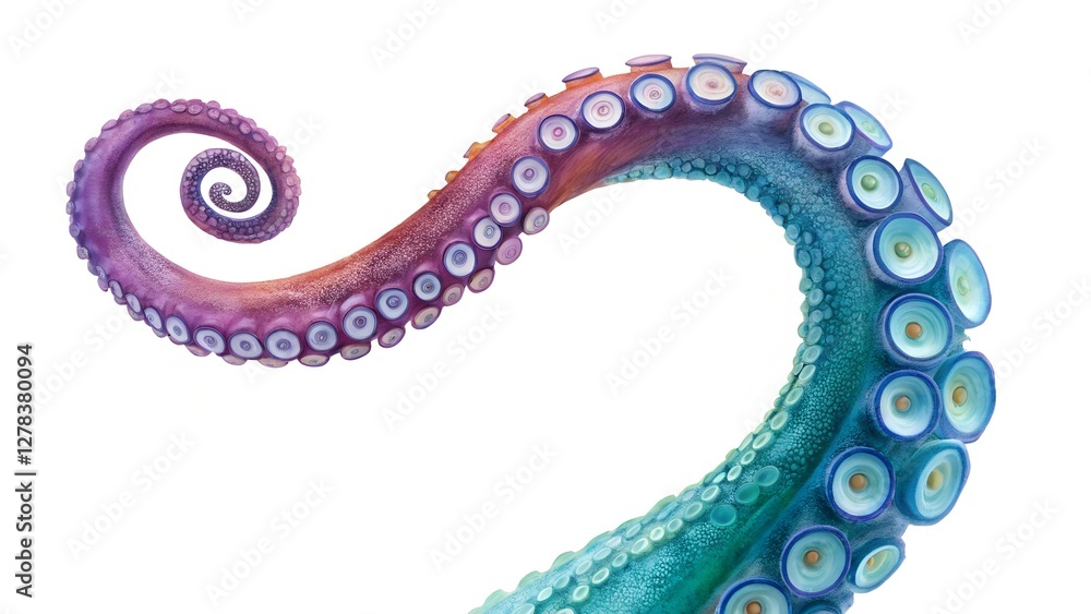 Obraz premium Octopus Tentacle: A captivating artistic portrayal of an octopus tentacle, showcasing vibrant colors and intricate details, swirling gracefully against a clean backdrop.