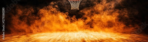 Basketball Court on Fire Dramatic Scene Background