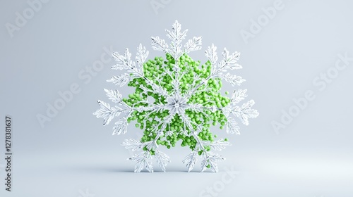 Nature's unique beauty green snowflake composition minimalist studio 3d artwork calm environment close-up view