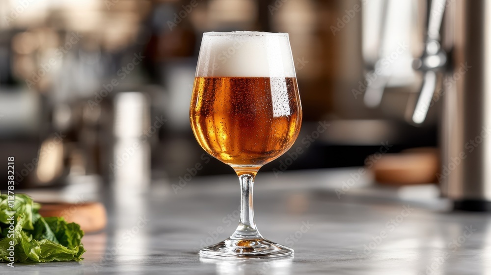 Craft light beer in elegant glass showcasing frothy top and chilled allure Craft light beer in elegant glass showcasing frothy top and chilled allure