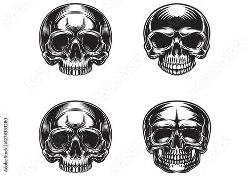 skull head silhouette logo, set of skull logo icon design vector, skull death silhouette vector, human skull vector illustration isolated on white background