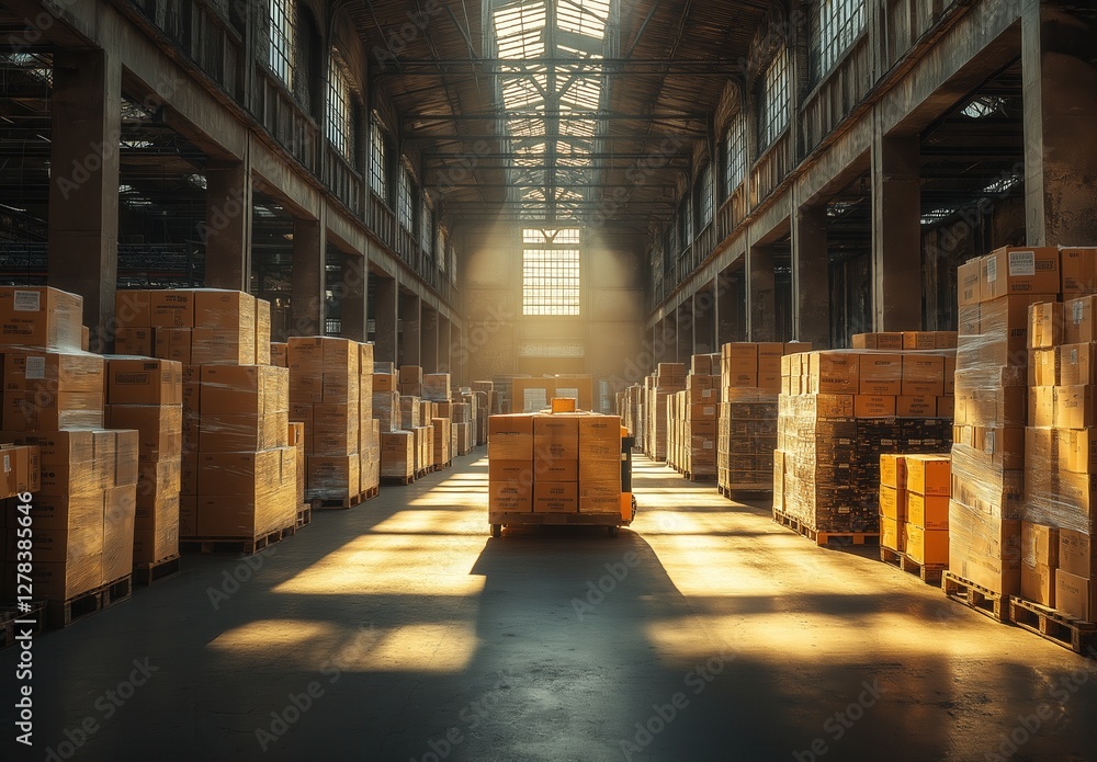 Warehouse filled with stacked cargo boxes. Warehouse filled with stacked cargo boxes.
