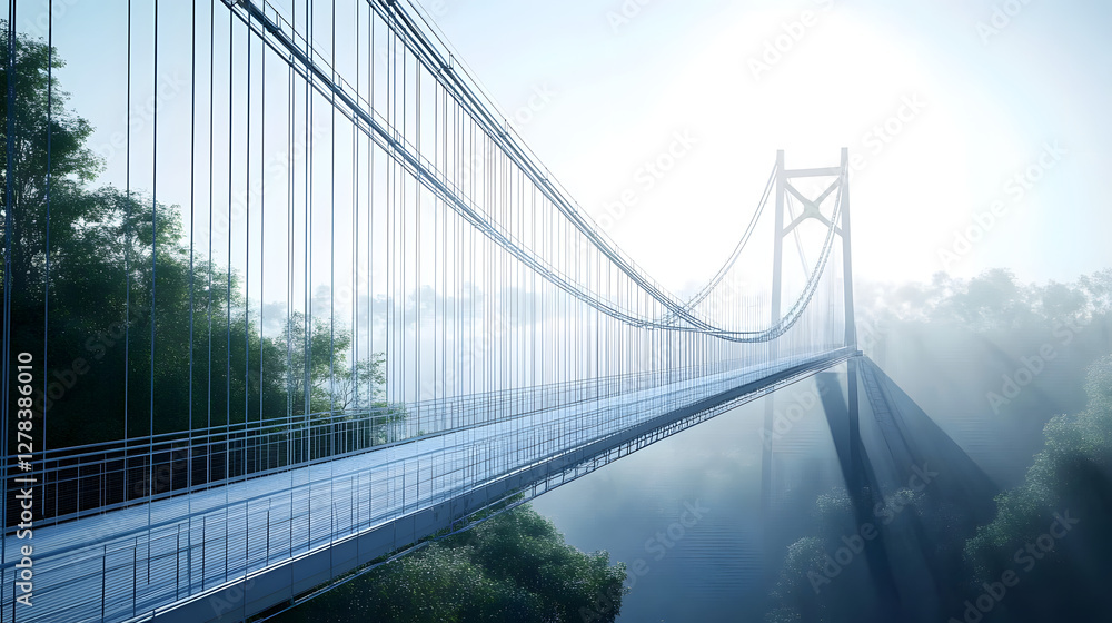 Suspension bridge blueprint morphs into stunning 3D architectural visualization. High-precision engineering details transition from technical drawings to a realistic structure. Suspension bridge blueprint morphs into stunning 3D architectural visualization. High-precision engineering details transition from technical drawings to a realistic structure.