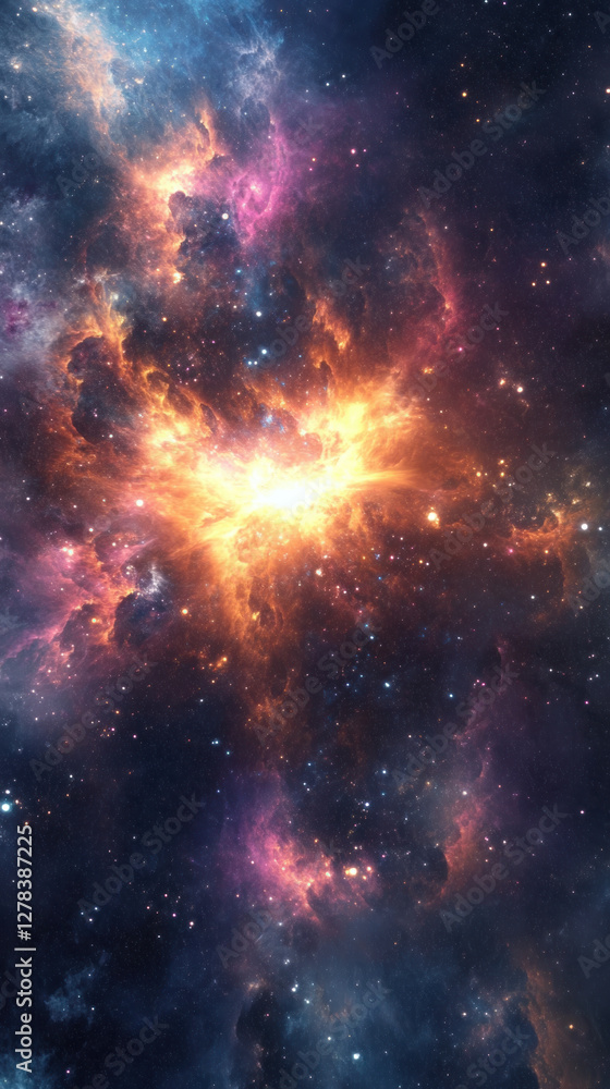 Fototapeta premium Avibrantnebulawithfieryorangeandpinkhues,setagainstabackdropofdarkspacespeckledwithstars.