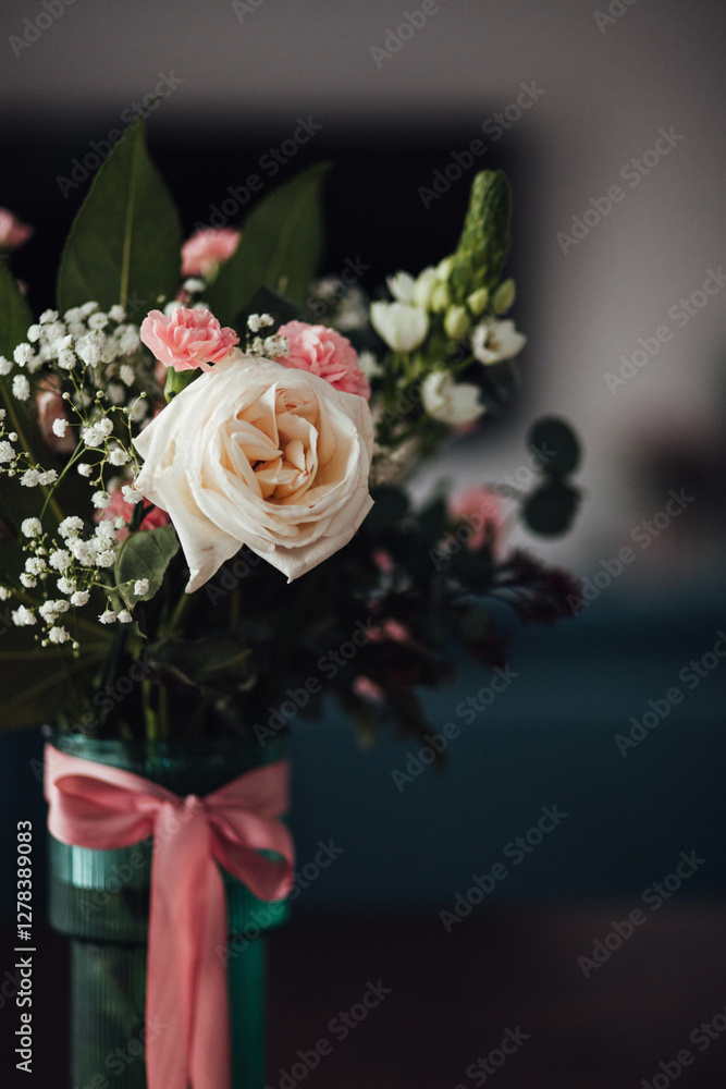 Obraz premium Bouquet of roses and carnations in a vase