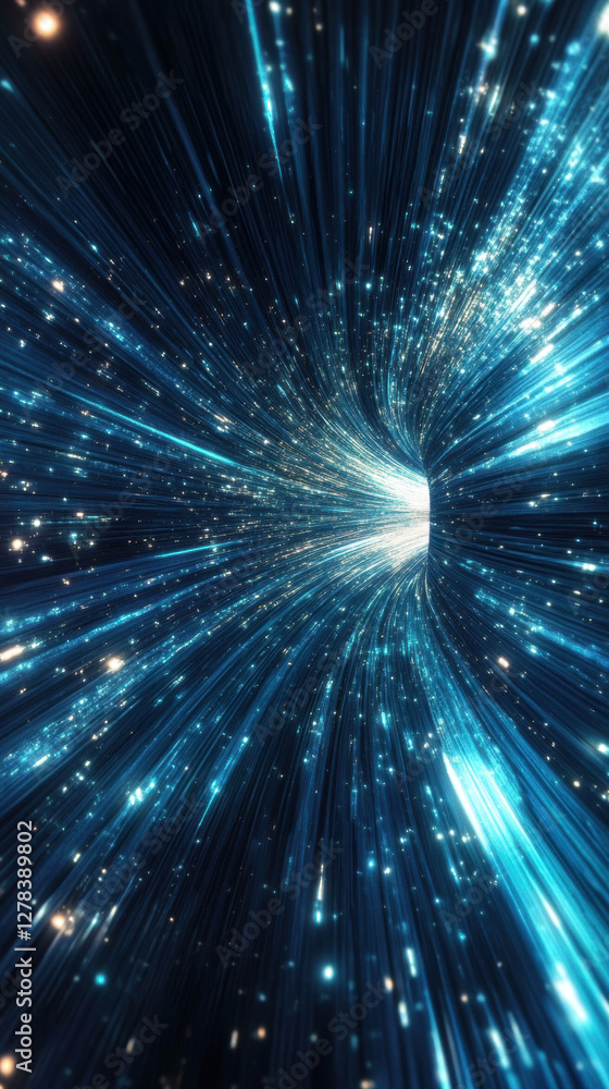 Fototapeta premium Abstractdepictionofafuturisticwormholeorwarpdrive,withstreaksoflightandparticles.