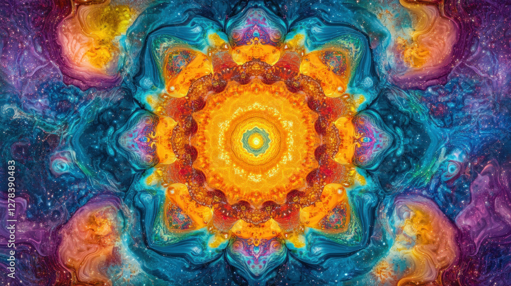 VibrantKaleidoscopicMandalawithCosmicElements VibrantKaleidoscopicMandalawithCosmicElements