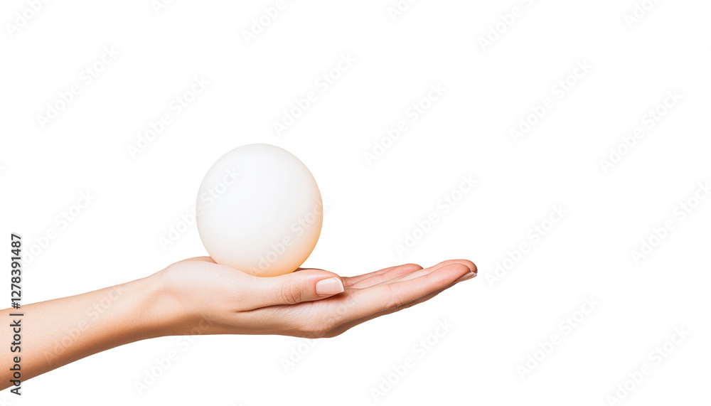 Balancing a white sphere hand studio setting with transparent background Balancing a white sphere hand studio setting with transparent background