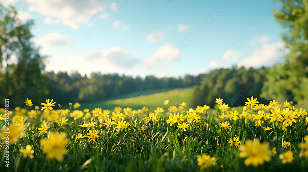 Obraz premium Yellow Wildflowers Field Landscape In Summer