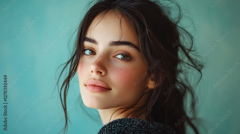 A Beautiful Woman With Dark Hair Looking Over Her Shoulder A Beautiful Woman With Dark Hair Looking Over Her Shoulder