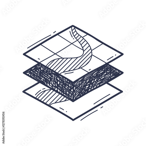 Illustration of layered maps symbolizing data integration and geographic analysis.