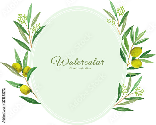 Watercolor olive branch frame illustration
