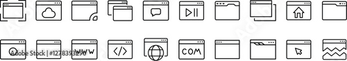 Set of Web Page Related Line Icons. Outline Signs for Graphic and Web Design, Apps, Adverts, Various Cards