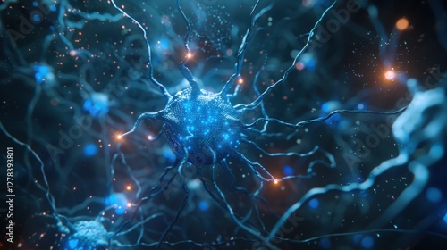 Wallpaper Mural Glowing Neuron Network, Microscopic View, Science Background, Medical Illustration Torontodigital.ca