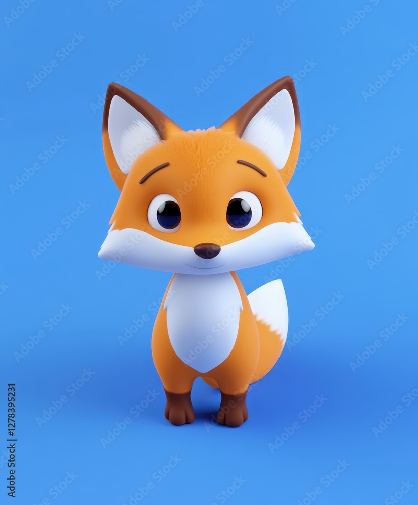 Obraz premium A vibrant blue background showcases a charming small toy fox, emphasizing its playful design and color contrast.