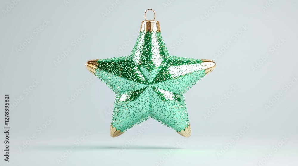 Sparkling green star ornament holiday decor festive setting studio background close-up view celebration concept Sparkling green star ornament holiday decor festive setting studio background close-up view celebration concept