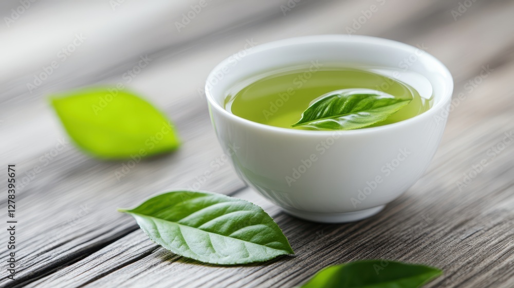 Savoring the crisp essence of freshly brewed green tea on a rustic table Savoring the crisp essence of freshly brewed green tea on a rustic table