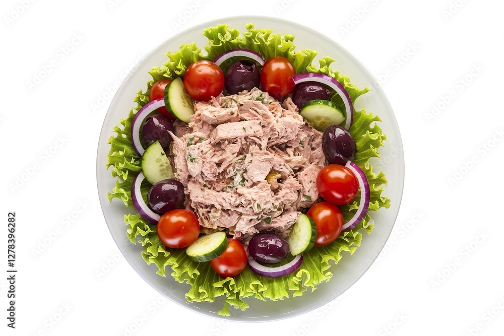 a plate containing a tuna salad and a variety of vegetables a plate containing a tuna salad and a variety of vegetables