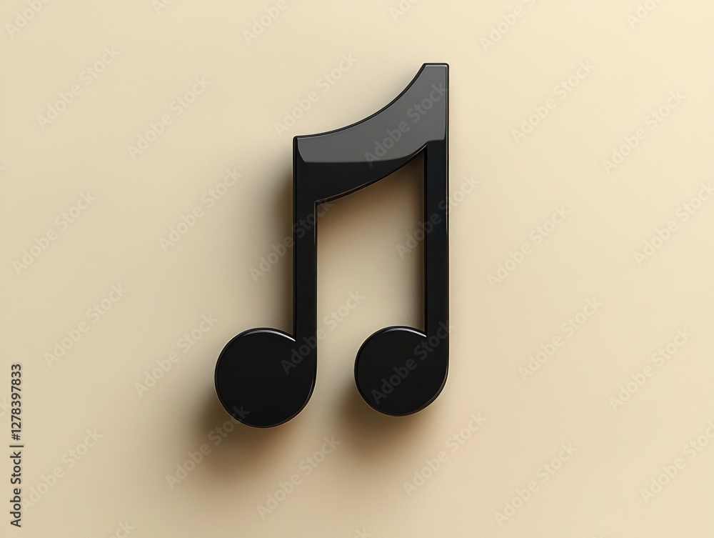 Black musical note symbol on a smooth beige background, representing music Black musical note symbol on a smooth beige background, representing music
