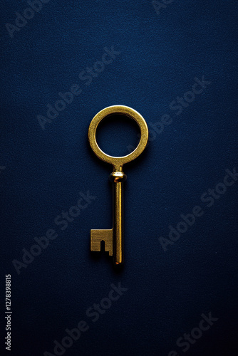 Golden Key on Blue Background Symbol of Security Access and Opportunity