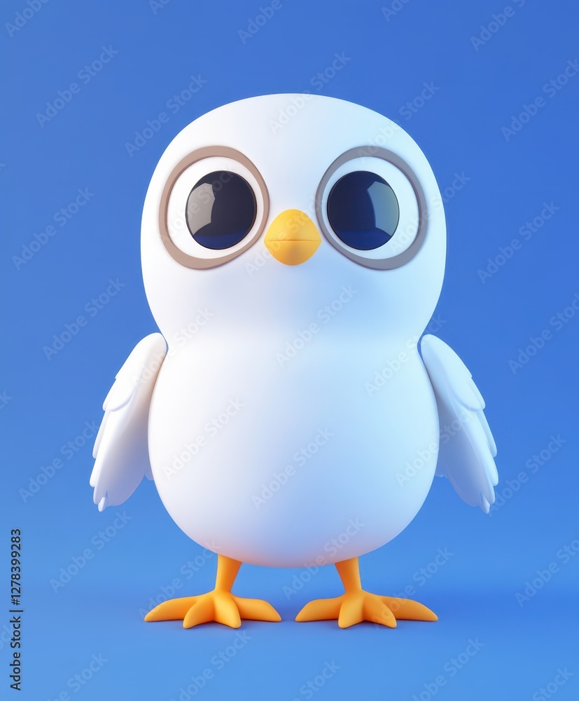 A close-up view of a white bird featuring large eyes, set against a vibrant blue background, showcasing its delicate details and striking appearance. A close-up view of a white bird featuring large eyes, set against a vibrant blue background, showcasing its delicate details and striking appearance.