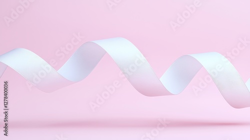 Waving white ribbon minimalist studio abstract photo soft pink background close-up creative concept