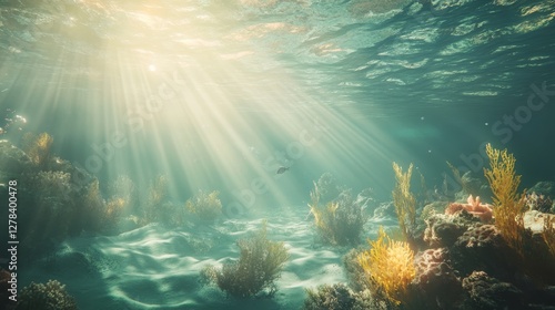 Wallpaper Mural Sunlit underwater scene, ocean coral reef, tranquil marine view, sunlight through water, underwater beauty, peaceful seascape, aquatic life Torontodigital.ca