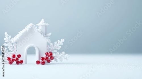 Winter decorations cozy white house with red berries minimalistic style soft light holiday concept