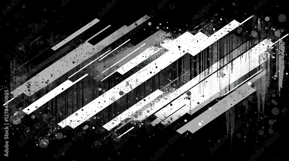 Abstract Black and White Design Featuring Diagonal Brush Strokes and Splatters With a Textured Background Abstract Black and White Design Featuring Diagonal Brush Strokes and Splatters With a Textured Background