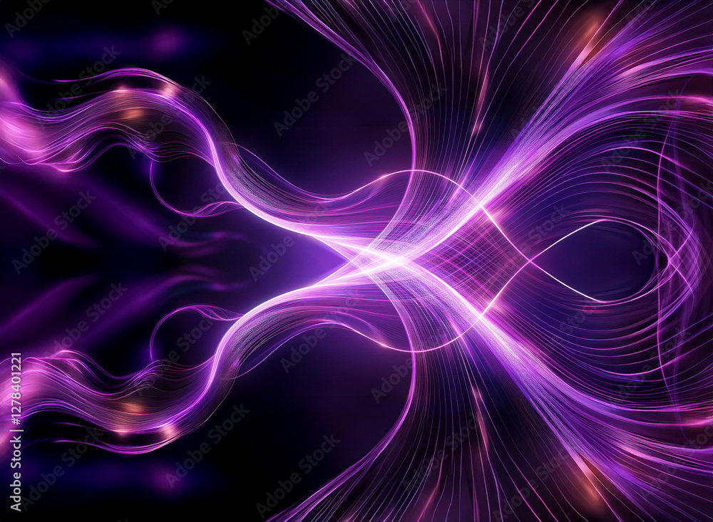 Abstract purple and pink light trails flow and intertwine on a dark background, creating a dynamic and energetic visual. Abstract purple and pink light trails flow and intertwine on a dark background, creating a dynamic and energetic visual.