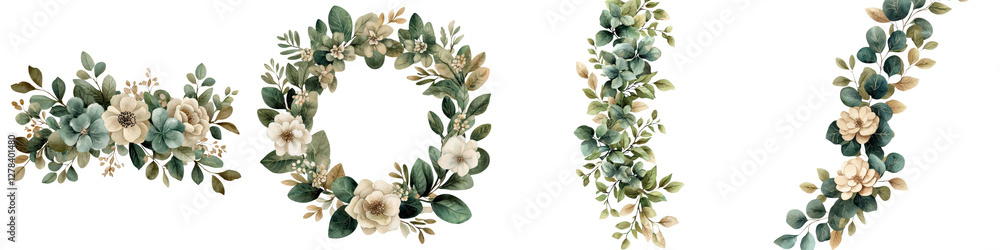 Fototapeta premium Delicate and lush floral arrangement featuring a mix of white flowers greenery and succulents in a rustic romantic style Perfect as a wedding centerpiece event home accent