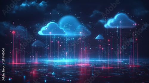 Wallpaper Mural Digital clouds rise over a futuristic cityscape illuminated by vibrant data streams Torontodigital.ca