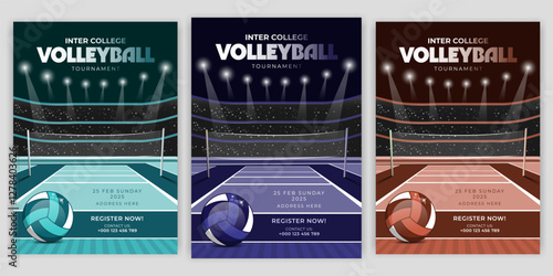 Inter College Volleyball Tournament Flyer Template Modern and Editable Design for Schools and Universities Perfect for Volleyball Championships Leagues and Sports Events Print Ready and Customizable.