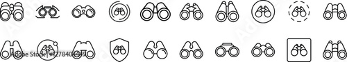 Set of Binocular Related Line Icons. Outline Signs for Graphic and Web Design, Apps, Adverts, Various Cards