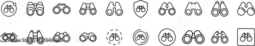 Pack of Binocular Related Line Icons. Outline Signs for Graphic and Web Design, Apps, Adverts, Various Cards