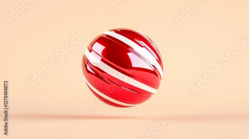 Bouncing red and white sphere digital studio 3d animation minimalist design aerial view abstract concept