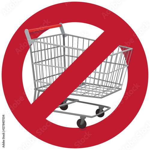 Supermarket trolley in red circular crossed out prohibition sign (cut out)