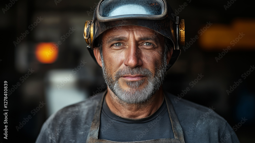 a welder wearing a protective mask works with metal a welder wearing a protective mask works with metal