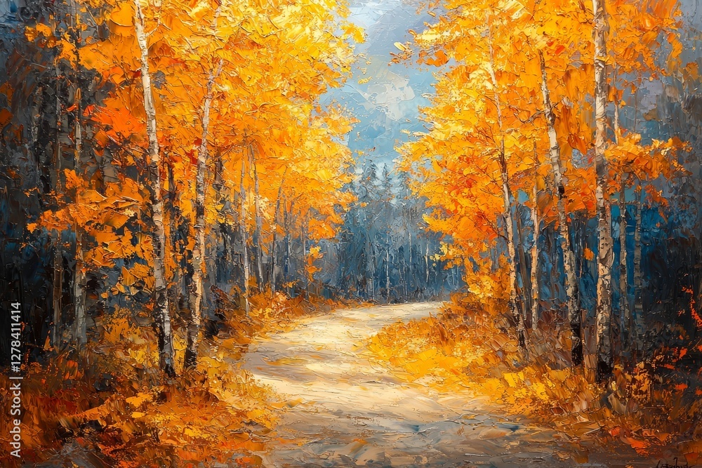 Autumn pathway through golden forest scenic nature landscape vibrant fall colors serene environment side view Autumn pathway through golden forest scenic nature landscape vibrant fall colors serene environment side view