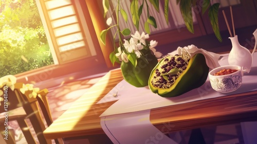 A Delicate Arrangement of Food in a Tranquil Setting