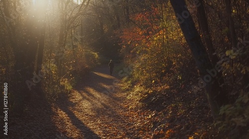 A Tranquil Forest Path Under Golden Hour Sunlight