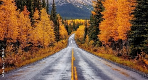 Icefields Parkway - Golden Aspen Autumn Colors in Banff National Park, Alberta photo