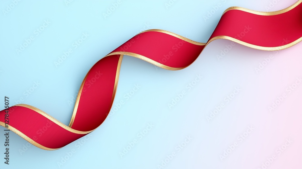 Elegant red ribbon twisting against soft blue background graphic design element minimalist style Elegant red ribbon twisting against soft blue background graphic design element minimalist style