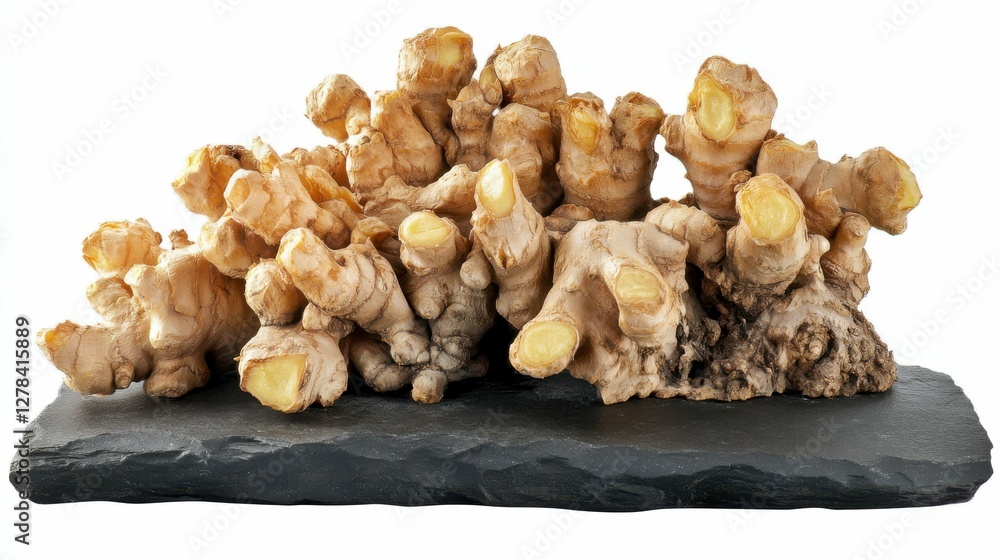 Ingwerwurzel. Closeup of Fresh Ginger Root on Slate Background Ingwerwurzel. Closeup of Fresh Ginger Root on Slate Background