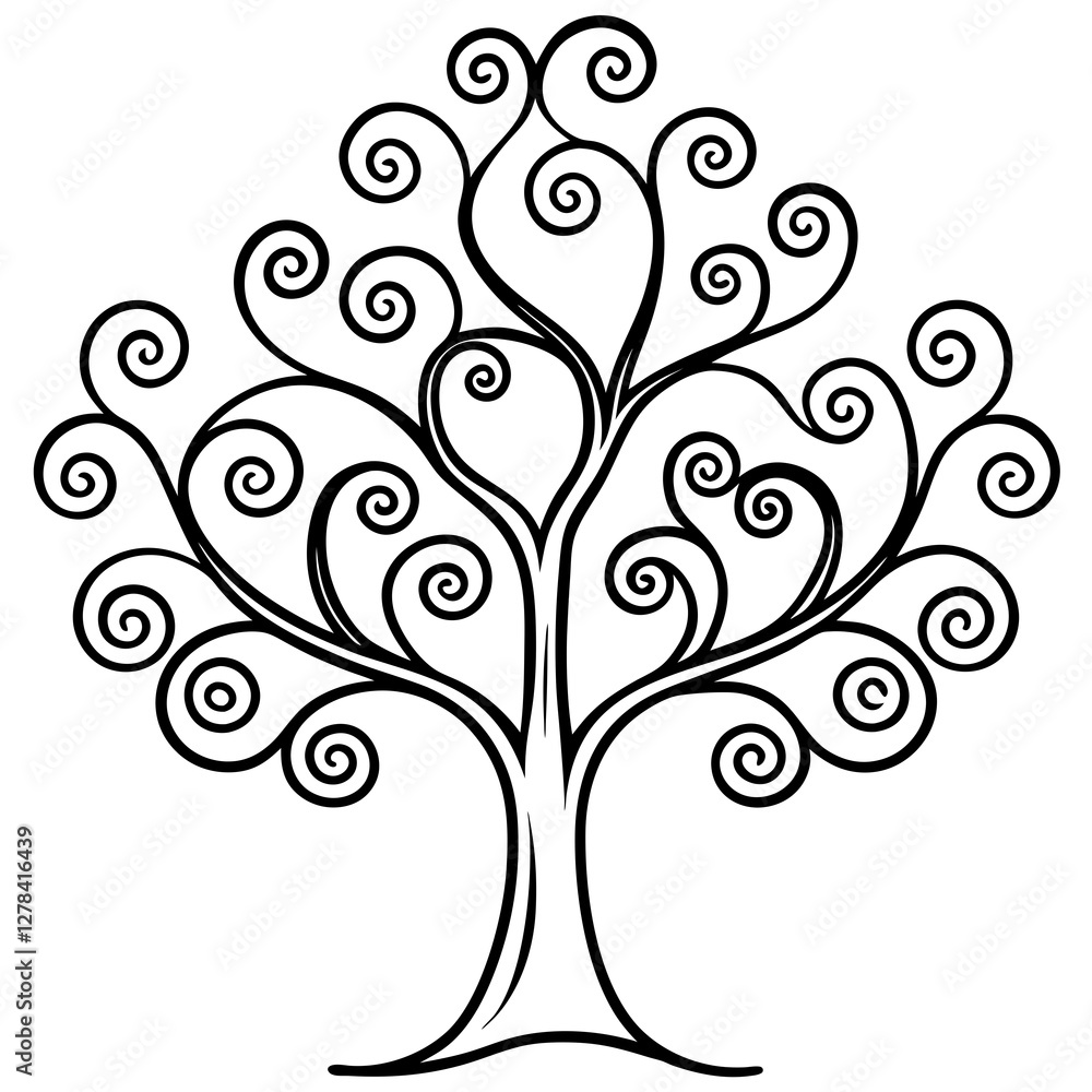 Whimsical Swirl Tree Line Art Vector Whimsical Swirl Tree Line Art Vector