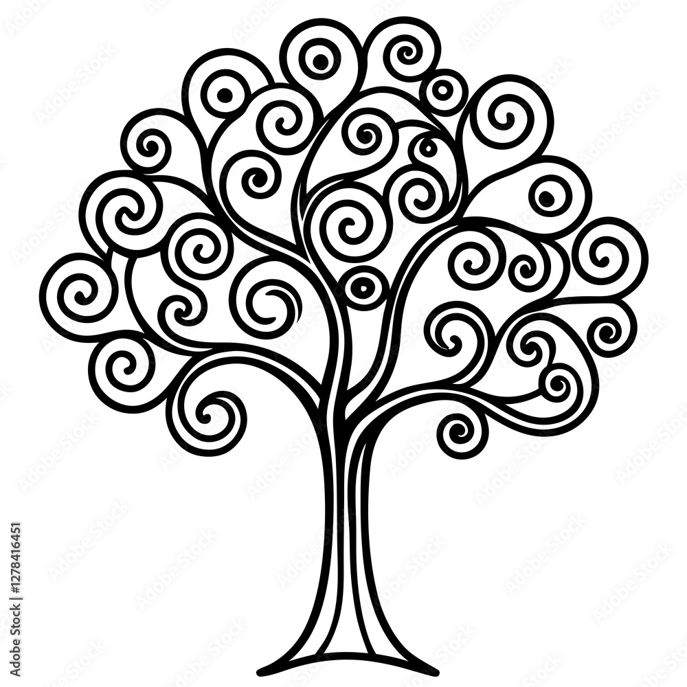 Whimsical Swirl Tree Line Art Vector Whimsical Swirl Tree Line Art Vector