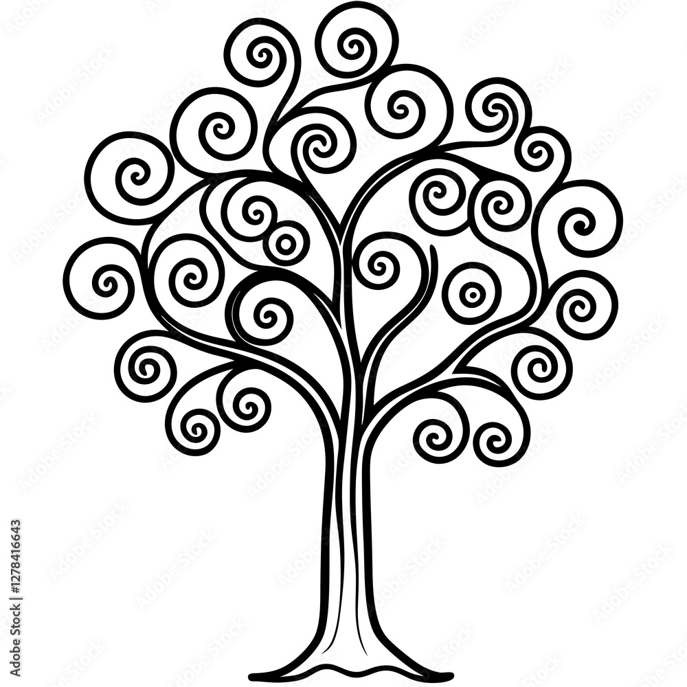 Whimsical Swirl Tree Line Art Vector Whimsical Swirl Tree Line Art Vector