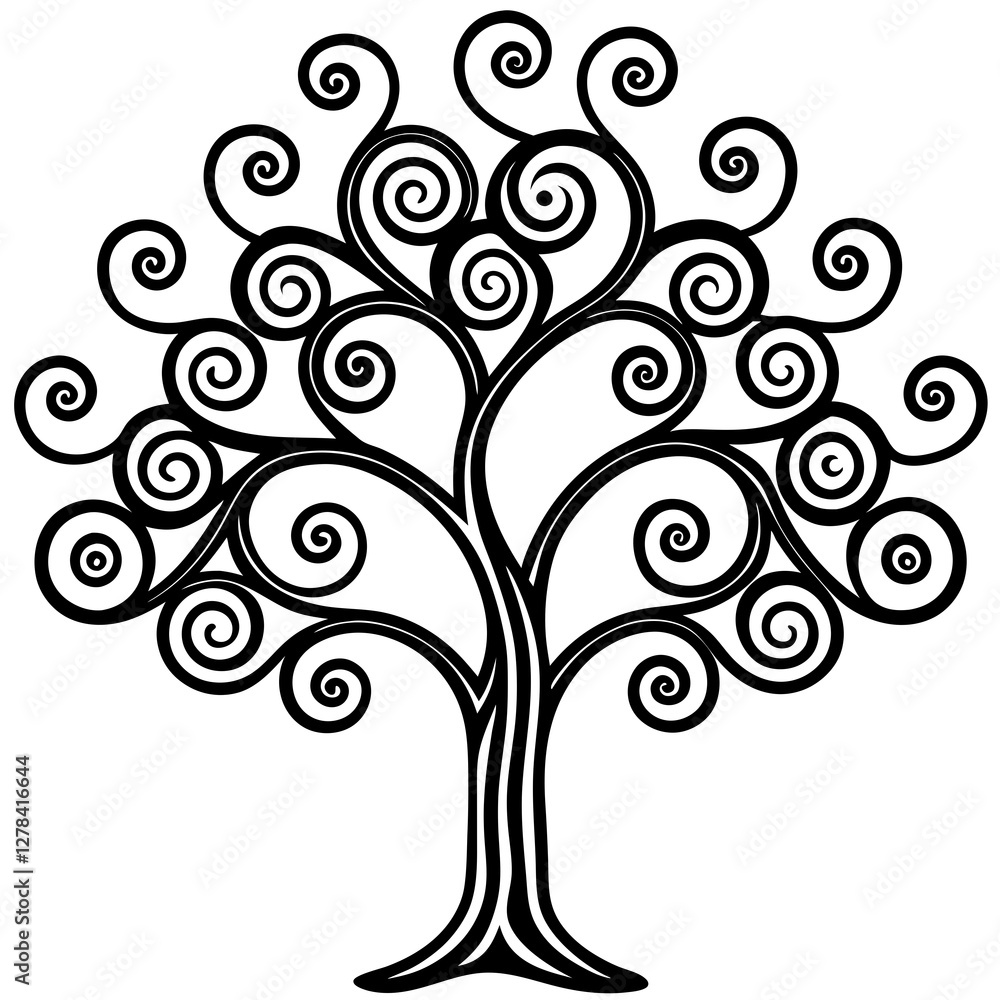 Whimsical Swirl Tree Line Art Vector Whimsical Swirl Tree Line Art Vector