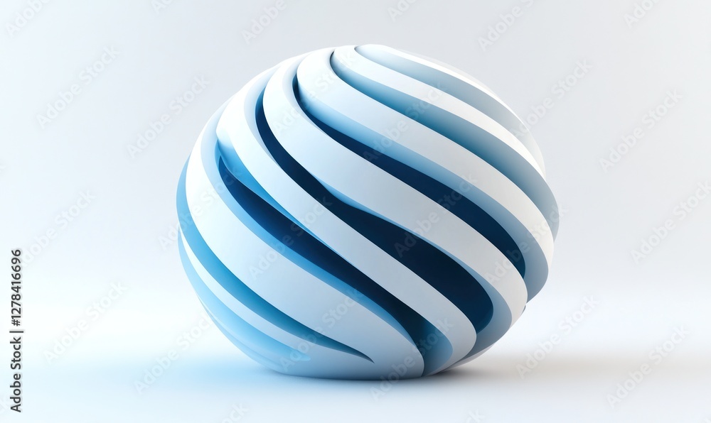 Abstract white sphere with blue swirling stripes. Abstract white sphere with blue swirling stripes.