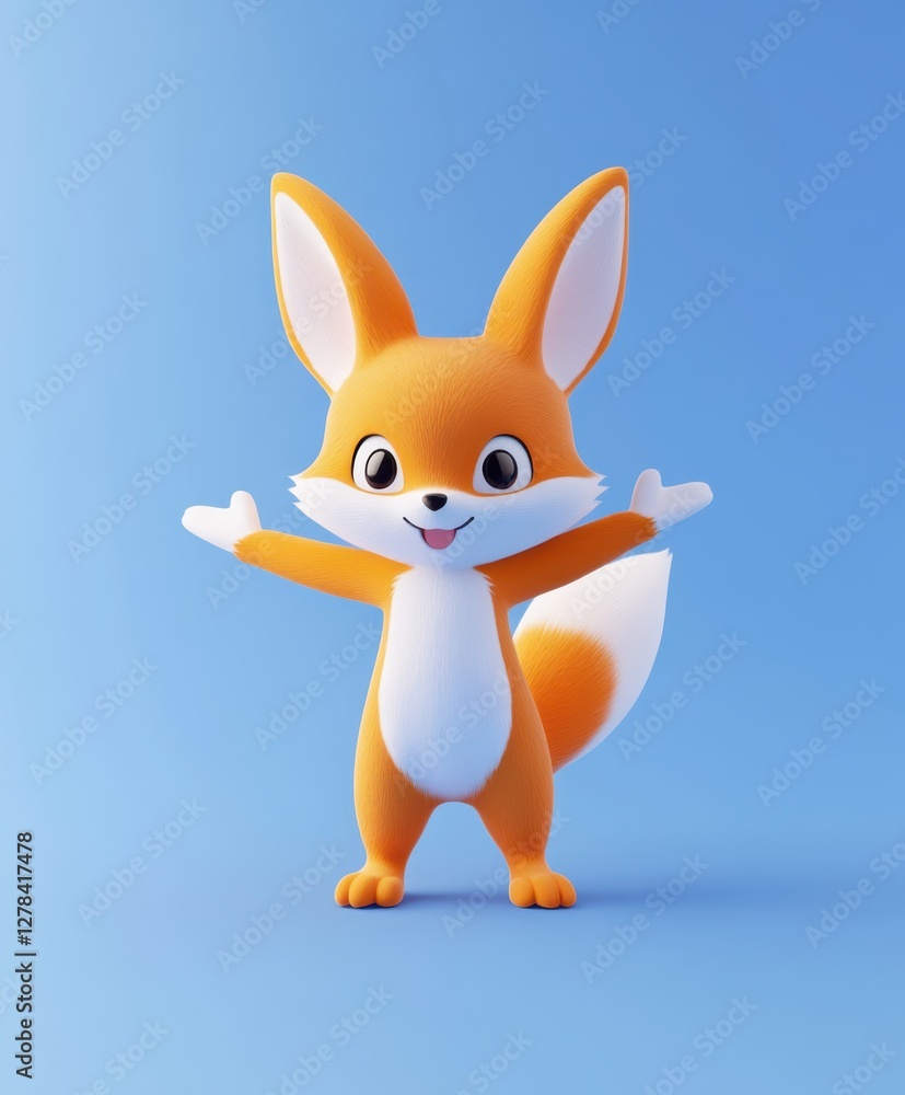 A vibrant cartoon fox with outstretched arms, showcasing its playful and lively character in a close-up view. A vibrant cartoon fox with outstretched arms, showcasing its playful and lively character in a close-up view.